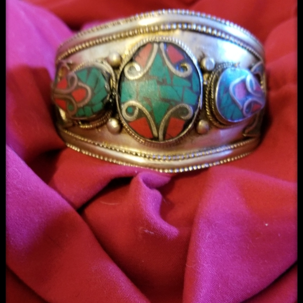 Turquoise and Coral Red Stoned Bracelet